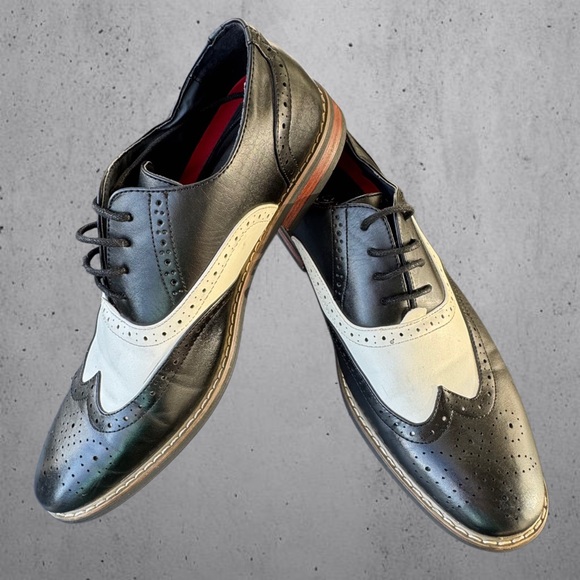 Parrazo “Wooden” Two Tone Wingtip Oxfords Perforated Lace Up Dress Shoes 9.5 main image 6
